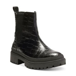LUCKY BRAND Womens Black Croco Print Chelsea Emali Platform Leather Booties 5 M